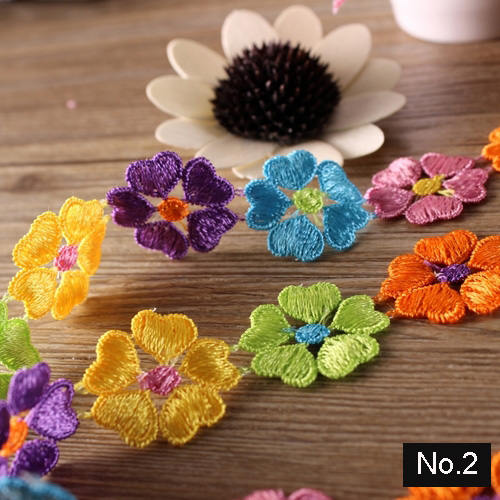 Colourful Gerbera Daisy Flower Chain Venice Lace Trim Applique Patch 1/2" 1" Rustic Country Boho Sewing Decor Headband Bow Choker Necklace