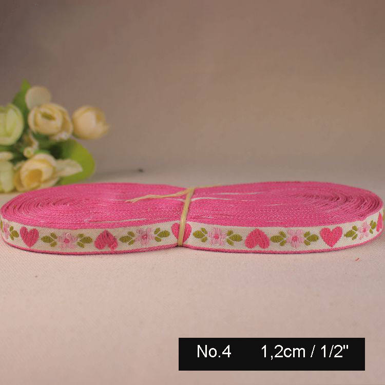 Jacquard Embroidered Ribbon Trim Heart Flower