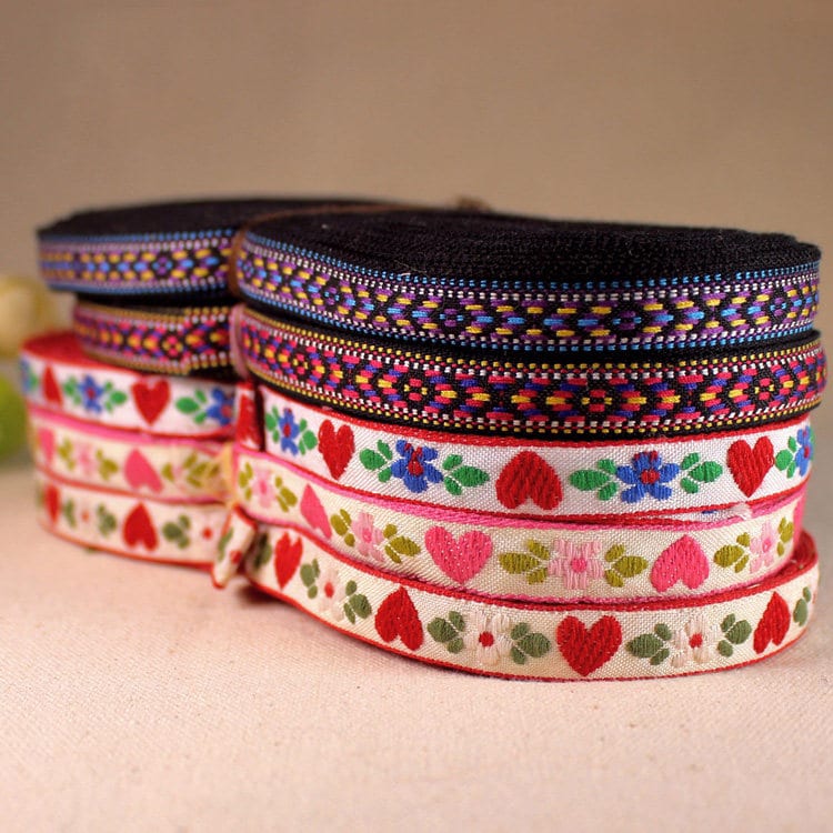 Jacquard Embroidered Ribbon Trim Heart Flower