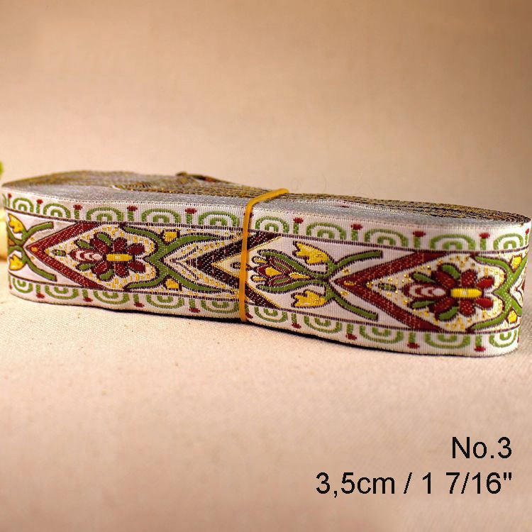 Indian Ribbon Trim 10 35mm Gold Silver Metallic Jacquard Brocade Woven Ethnic Swirl Medallion Floral Daisy Sewing Decor Strap Border Collar