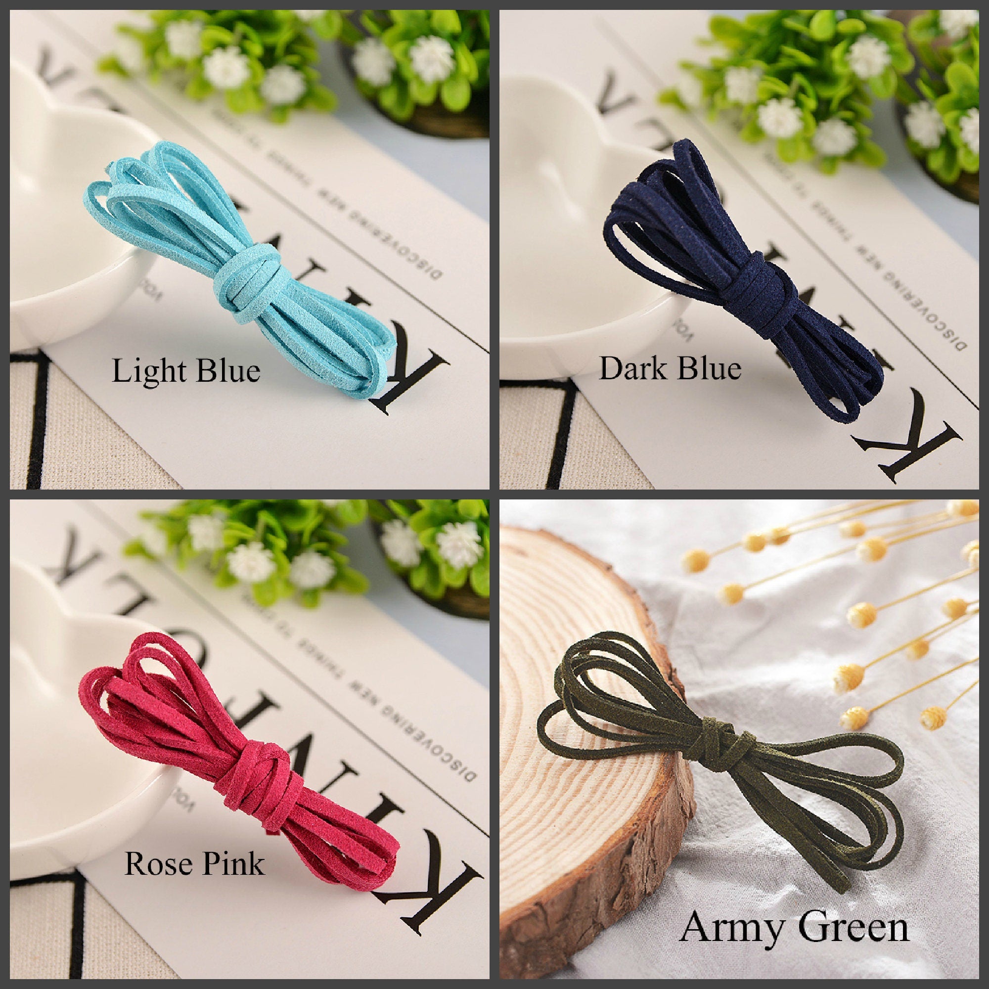 2.5mm* 1m Faux Suede Cord Multi-Color Manmade Leather Soft Lace Thread String Strap Strip Vegan Flat Rope Jewelry Necklace Choker Bracelet