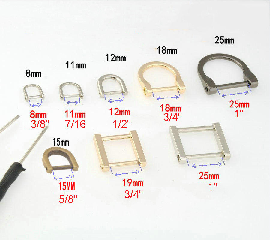 D-Ring Screw Buckle Square Rectangular Clasp Thick Zipper Puller Horse Shoe Vachette Webbing Strap Holder Connector Purse Bag Belt Hardware