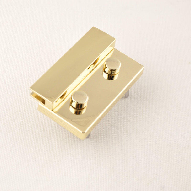 Metal Rectangular Press Squeeze Purse Lock Flip Double Knob 65*34mm Gold Tone Clutch Wallet Handbag Leathercraft Hardware Supply Repair