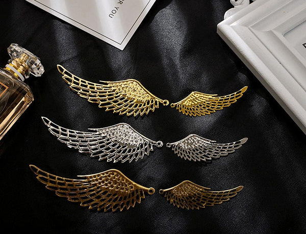 Large Filigree Angel Wings Charm Pendant Connector Cutout Feather Antique Bronze/Gold/Dull Silver 24x70/37x110mm Jewelry DIY Making Craft