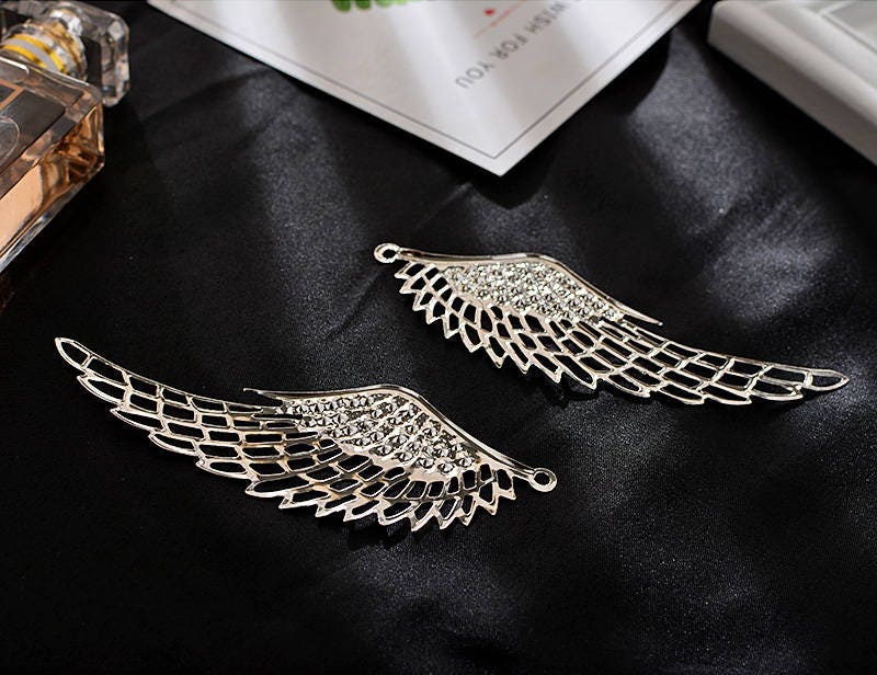 Large Filigree Angel Wings Charm Pendant Connector Cutout Feather Antique Bronze/Gold/Dull Silver 24x70/37x110mm Jewelry DIY Making Craft