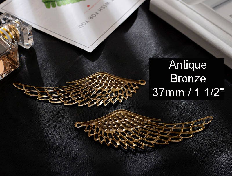 Large Filigree Angel Wings Charm Pendant Connector Cutout Feather Antique Bronze/Gold/Dull Silver 24x70/37x110mm Jewelry DIY Making Craft