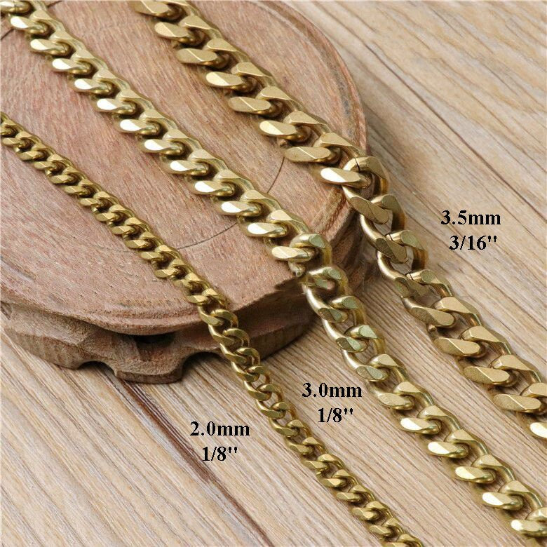 Solid Brass Curb Cuban Cable Chain Rope Thick Link 2 3 mm Thickness Unfinished Men Necklace Neck Heavy Duty Crossbody Bag Purse Wallet Strap