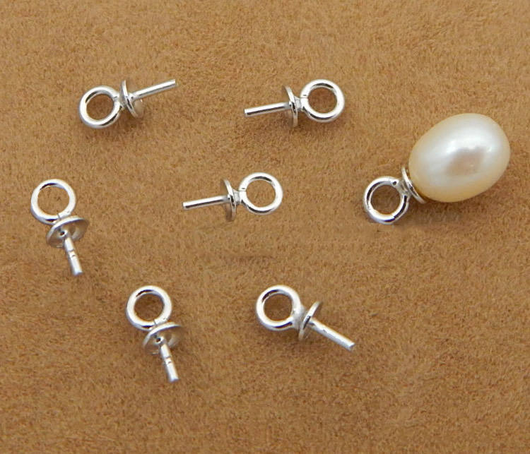 Solid 925 Sterling Silver Mount Earring Post Stud Setting Round Half-Drilled Pearl Cup with Peg and Loop Dangle Bail Bulk Lot