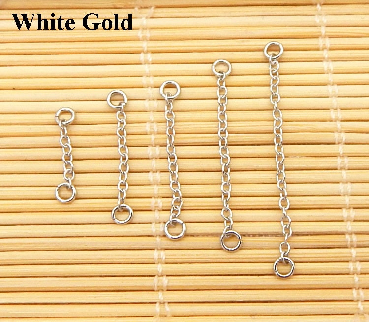 Sterling Silver Cable Extension Chain 2 Loops Tail Extender Curved Adjustable Necklace Bracelet Solid 925 Bulk 15,20,25,30,35,40,45,50mm