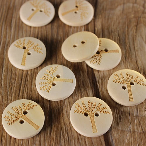 Natural Wood Button Aveyron Carved Tree Design Pattern Two Holes 2 2.5 3 cm 32 40 45L