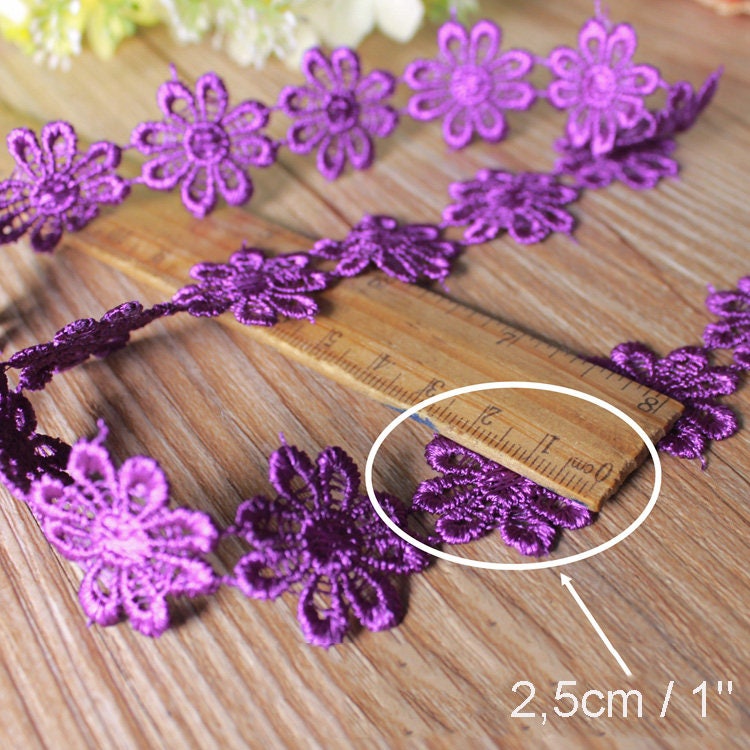 Gerbera Daisy Flower Chain Venice Lace Trim Applique 25mm 1" Pink Red Rustic Country Boho Flower Sewing Decor Headband Kids Choker Necklace