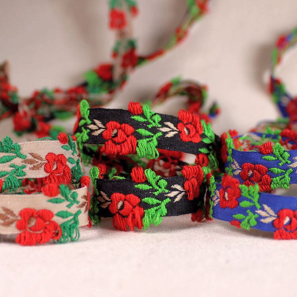 Lace Embroidered Rose Flower Trim Ribbon