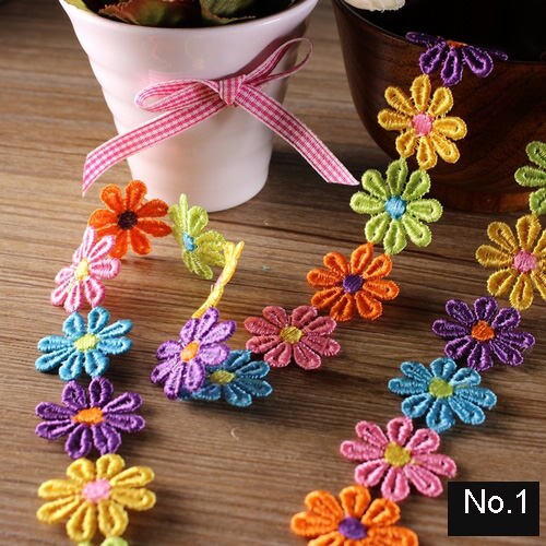 Colourful Gerbera Daisy Flower Chain Venice Lace Trim Applique Patch 1/2" 1" Rustic Country Boho Sewing Decor Headband Bow Choker Necklace