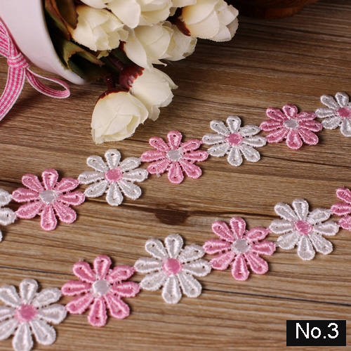 Colourful Gerbera Daisy Flower Chain Venice Lace Trim Applique Patch 1/2" 1" Rustic Country Boho Sewing Decor Headband Bow Choker Necklace