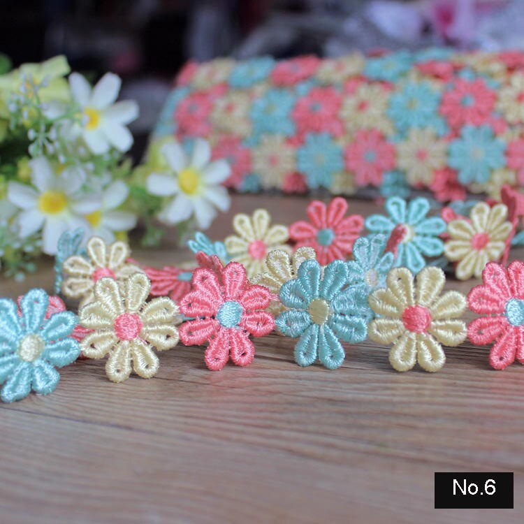 Colourful Gerbera Daisy Flower Chain Venice Lace Trim Applique Patch 1/2" 1" Rustic Country Boho Sewing Decor Headband Bow Choker Necklace