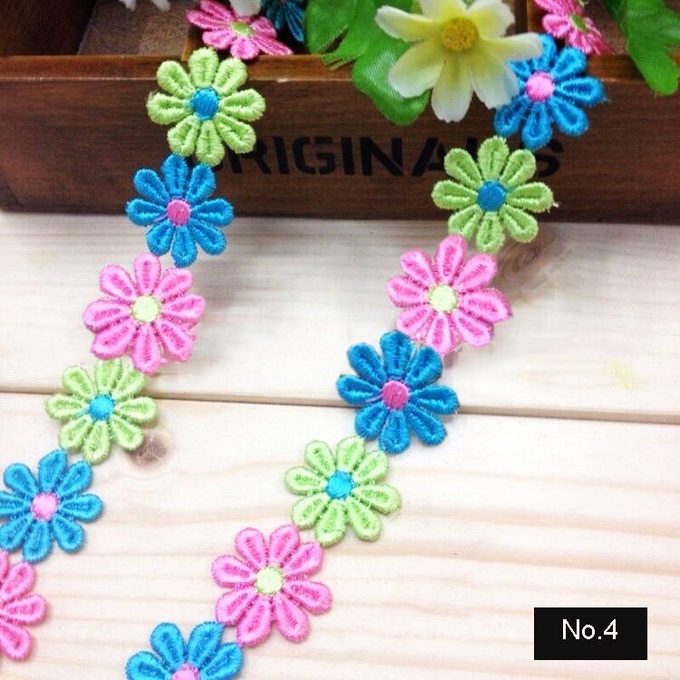 Colourful Gerbera Daisy Flower Chain Venice Lace Trim Applique Patch 1/2" 1" Rustic Country Boho Sewing Decor Headband Bow Choker Necklace