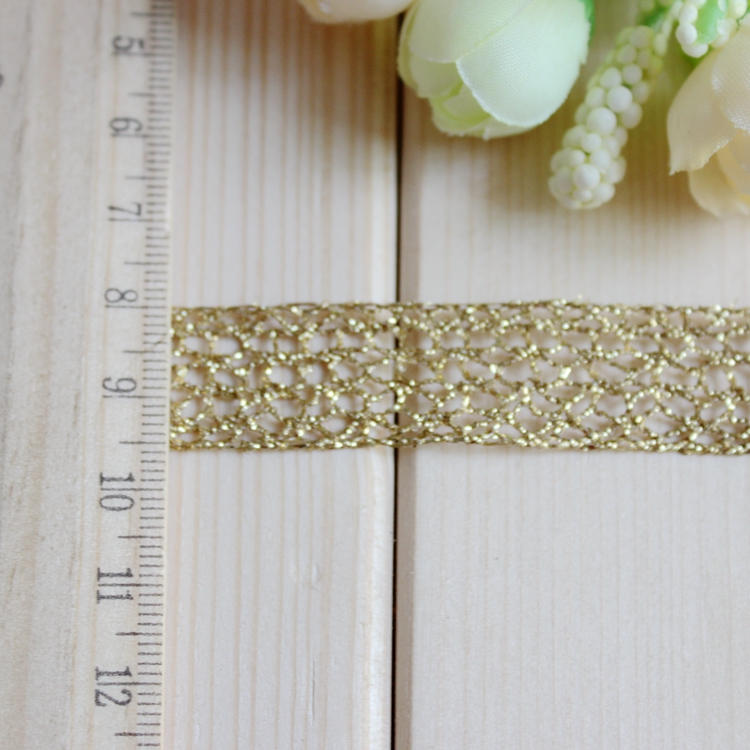 Golden Metallic Crochet Lace Ribbon 15mm Width