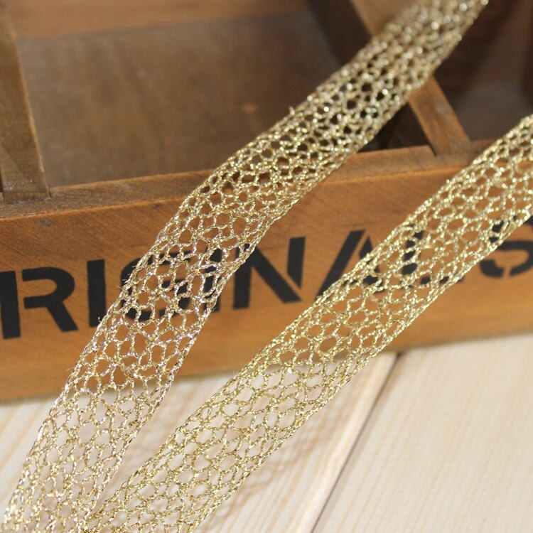 Golden Metallic Crochet Lace Ribbon 15mm Width