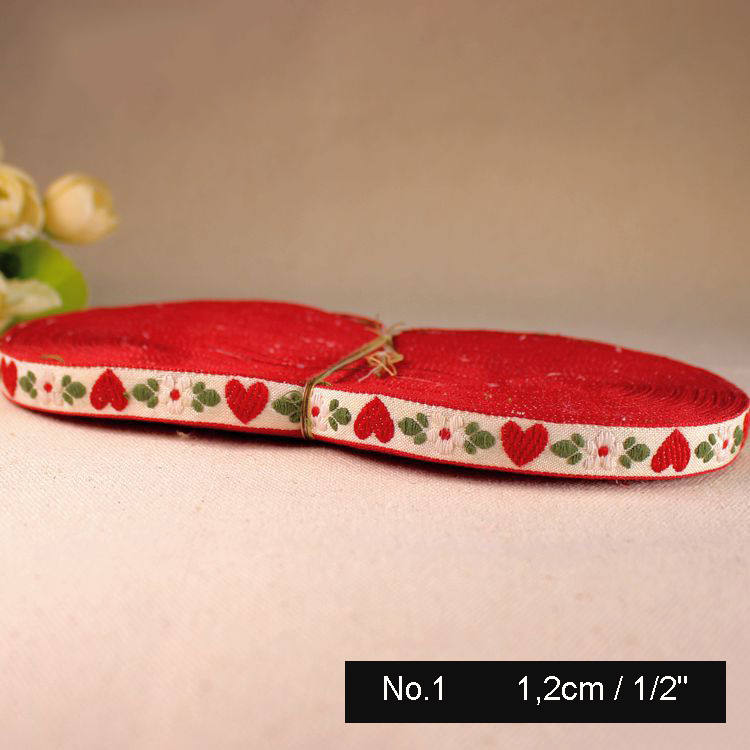 Jacquard Embroidered Ribbon Trim Heart Flower