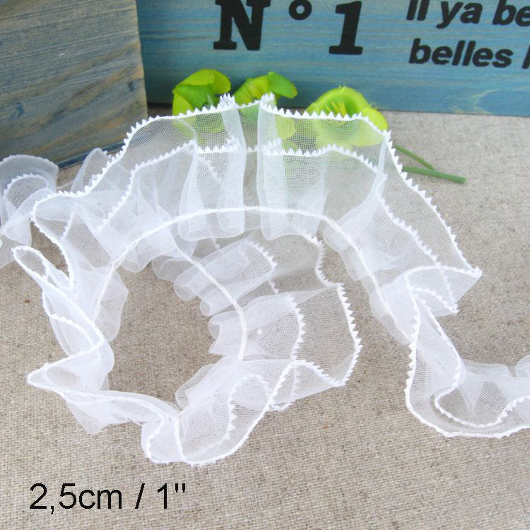 White Organza Lace Edge Trim Gathered Pleated Chiffon Sewing