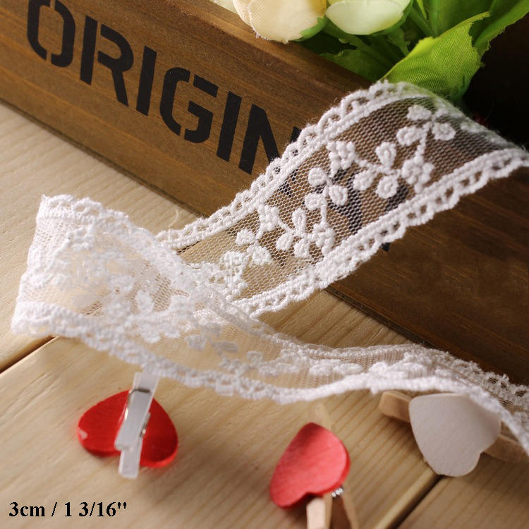 Soft Tulle Insertion Lace Trim Embroidered White 3cm Width Beautiful Netted Mesh Floral Motif Rose Wedding Sewing Decor Invitation Runner