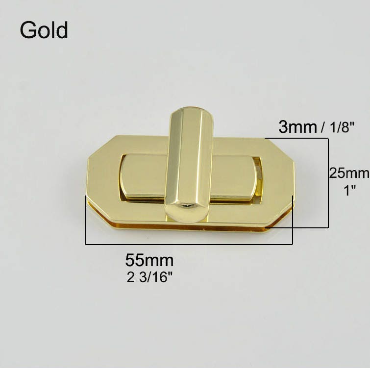 Metal Hexagon Twist Turn Lock 55*25mm 2" x 1" Bronze Gold Tone Rectangular Purse Lock Wallet Clutch Leathercraft Hardware Supply Repair