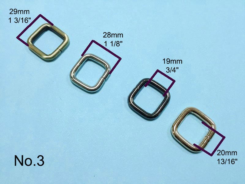 Thick O D-Ring Open Jump Ring Square Rectangle Sliding Belt Buckle Non Welded 5mm Wire 4 Gauge 20mm 3/4 inch Webbing Strap