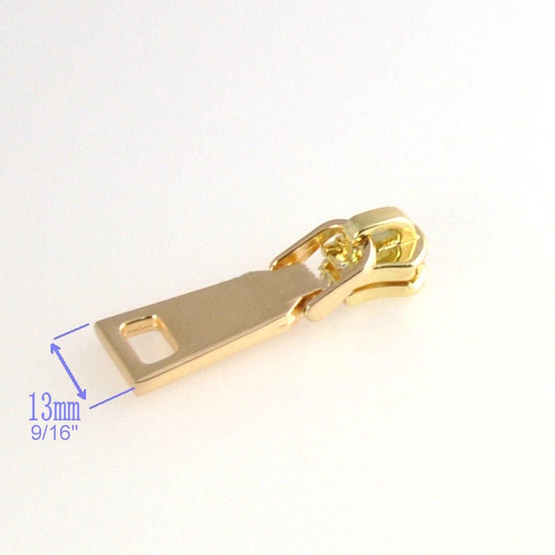 Metal Zipper Slider 5# Head for Metal Zipper Teeth or Nylon Coil Spiral Zipper Long Puller Pull D-Ring Gold Replacement Purse Hardware