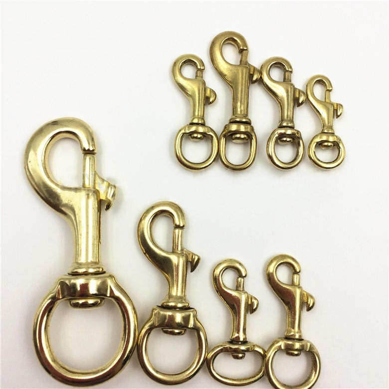 Solid Brass Swivel Eye Bolt Snap Hook Lobster Clasp Clip Spring Strap Belt Buckle Dog Leash Lanyard Key Chain Purse Bag Tote Chunky Hardware