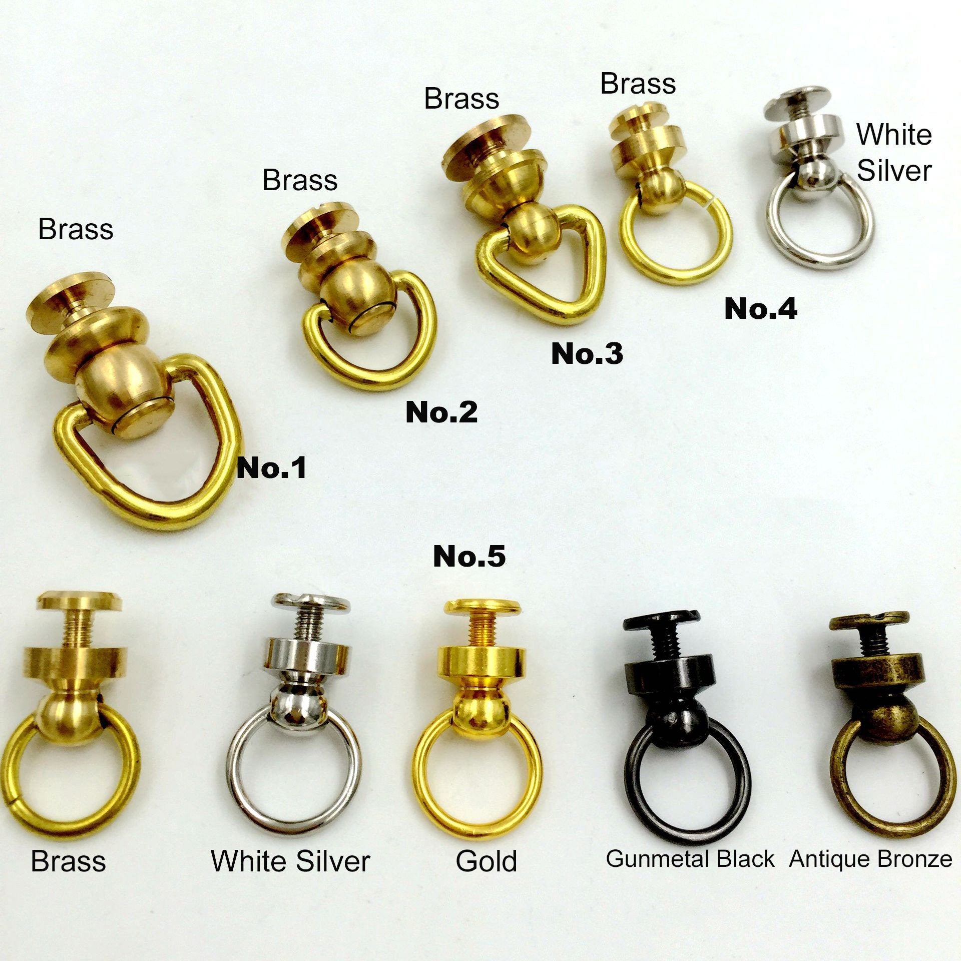 Solid Brass Chain Screw Connector Back Pull Ring Loop Strap Stud Round Rivet Lanyard Buckle Knob Key Bag Purse Belt Leathercraft Hardware