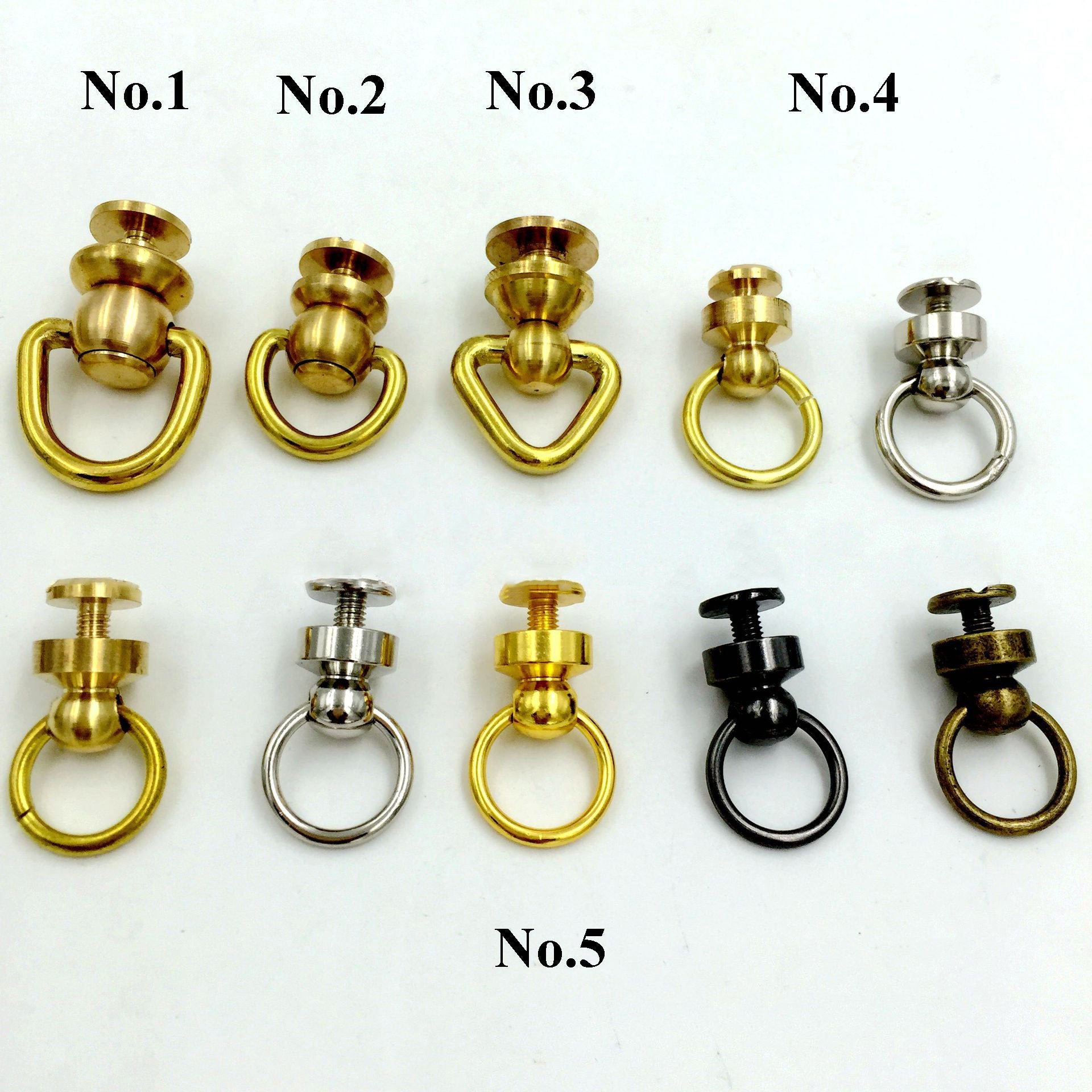 Solid Brass Chain Screw Connector Back Pull Ring Loop Strap Stud Round Rivet Lanyard Buckle Knob Key Bag Purse Belt Leathercraft Hardware