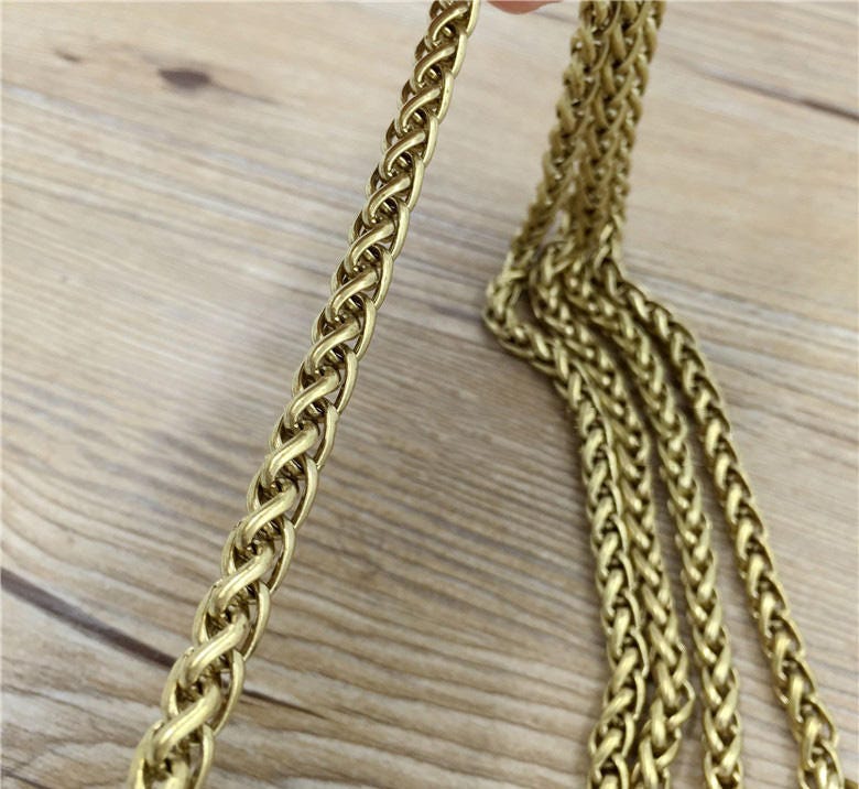 Solid Brass Wheat Spiga Rope Chain 6 8 10mm Open Link Unfinished Curb Chain Hardware Jewelry Making Bag Purse Strap Leathercraft