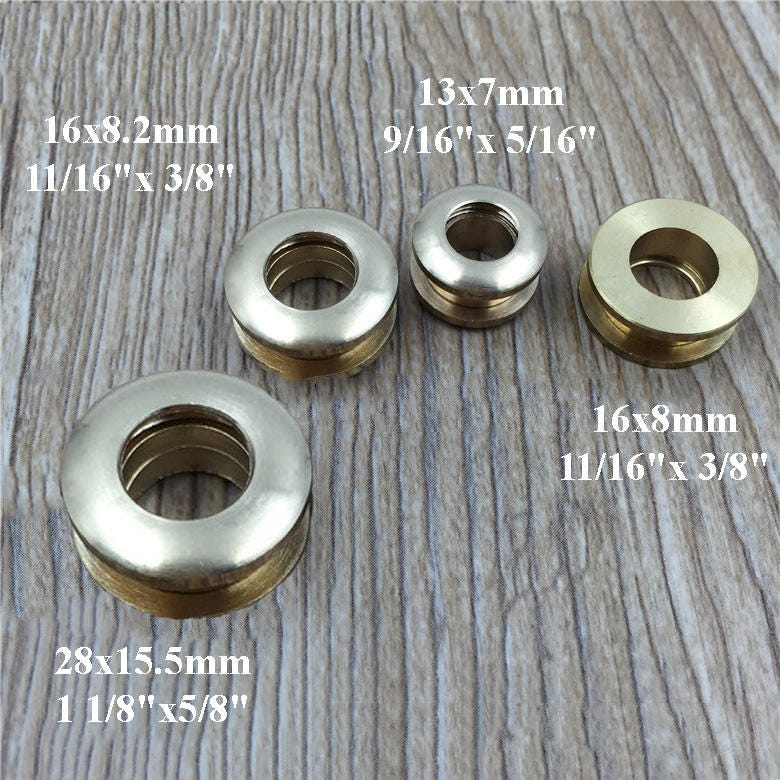 Solid Brass Screw Grommet Eyelet Ring O Round Flat Hole Large Size Purse Chain Loop Handle Leathercraft Repair 13 16 20 28 mm 1/2" 3/4" 1"