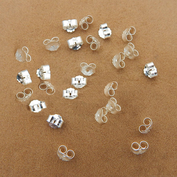 200pcs Sterling Silver Stud Earring Backs Butterfly Earnut Stopper Safety Clutch Ear Nut 4.5x5.5 mm