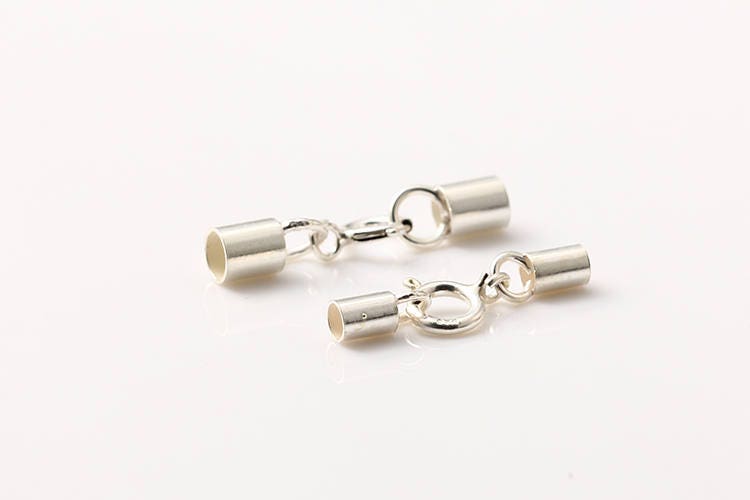 Solid 925 Sterling Silver Leather Tube Cord Chain Glue End Cap/Tips Set Spring Ring Clasp for Kumihimo Bracelet Necklace 1.5-4mm Bulk Lot