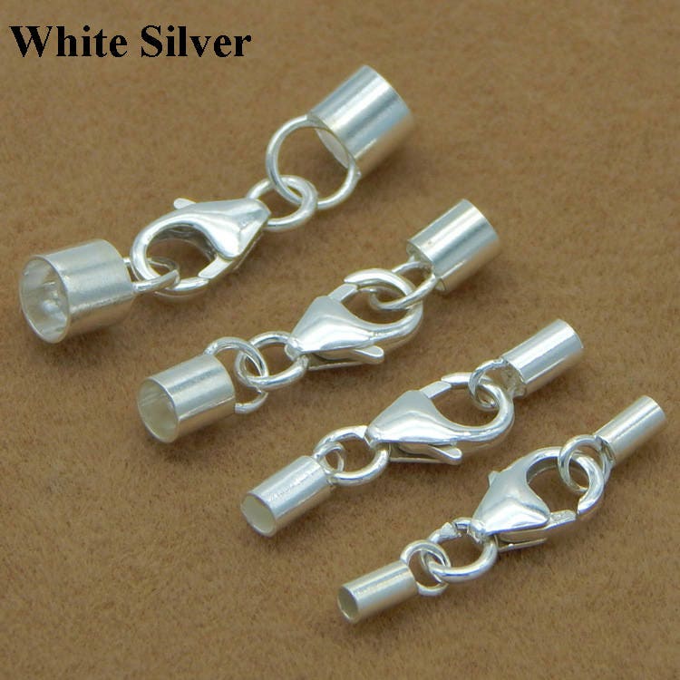 Sterling Silver Leather Tube Cord Chain Glue End Cap/Tips Set Lobster Claw Clasp for Kumihimo Solid 925 Bracelet Necklace 1-4mm Bulk Lot