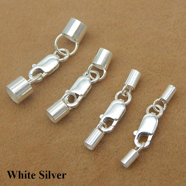 Pure 925 Sterling Silver Leather Tube Cord Chain Glue End Cap/Tips Set Lobster Claw Clasp for Kumihimo Bracelet Necklace 1.5-4mm Bulk Lot