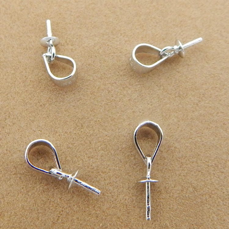 925 Sterling Silver Mount Pearl Peg Cup Bail 3,4 mm Pendant Hook Connector Crystal Necklace Finding Solid Smooth Plain Bulk Lot