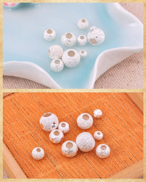 Sterling Silver Round Loose Beads Spacer Beads Stardust 3 4 5 6 7 8 mm Hole 1 1.2 1.5 2 2.4 3 3.5 mm Solid 925 Bulk Wholesale Findings