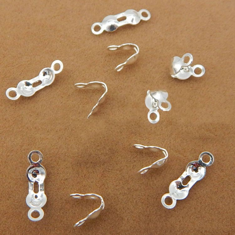 Solid 925 Sterling Silver Bulk Lot Clam Shell End Tip Callotte Bead Fold Knot Cover Hide Ball Closed Loop for Crimp String Findings 7 mm