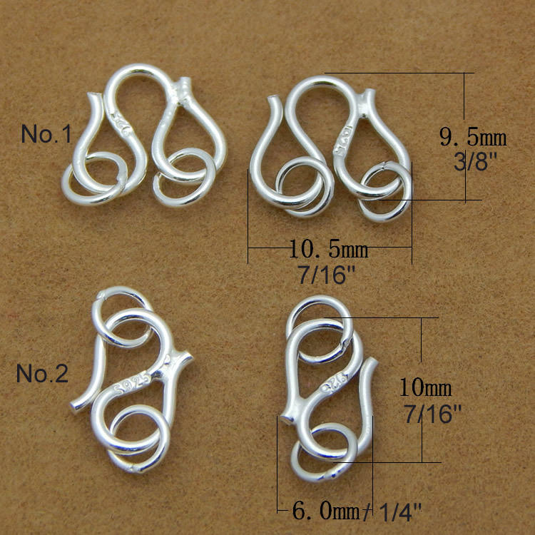 925 Sterling Silver Hook Clasp with Jump Rings S W M Hook 10*9 mm 6*10mm Necklace Bracelet Plain Solid Bulk Wholesale Jewelry Making Finding