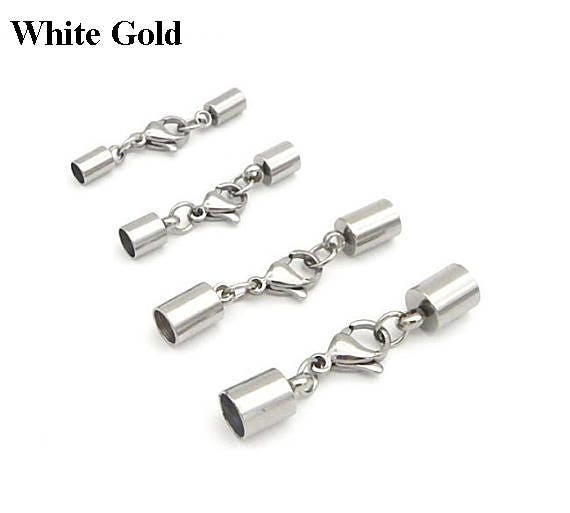 Sterling Silver Leather Tube Cord Chain Glue End Cap/Tips Set Lobster Claw Clasp for Kumihimo Solid 925 Bracelet Necklace 1-4mm Bulk Lot