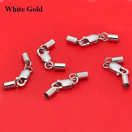 Pure 925 Sterling Silver Leather Tube Cord Chain Glue End Cap/Tips Set Lobster Claw Clasp for Kumihimo Bracelet Necklace 1.5-4mm Bulk Lot