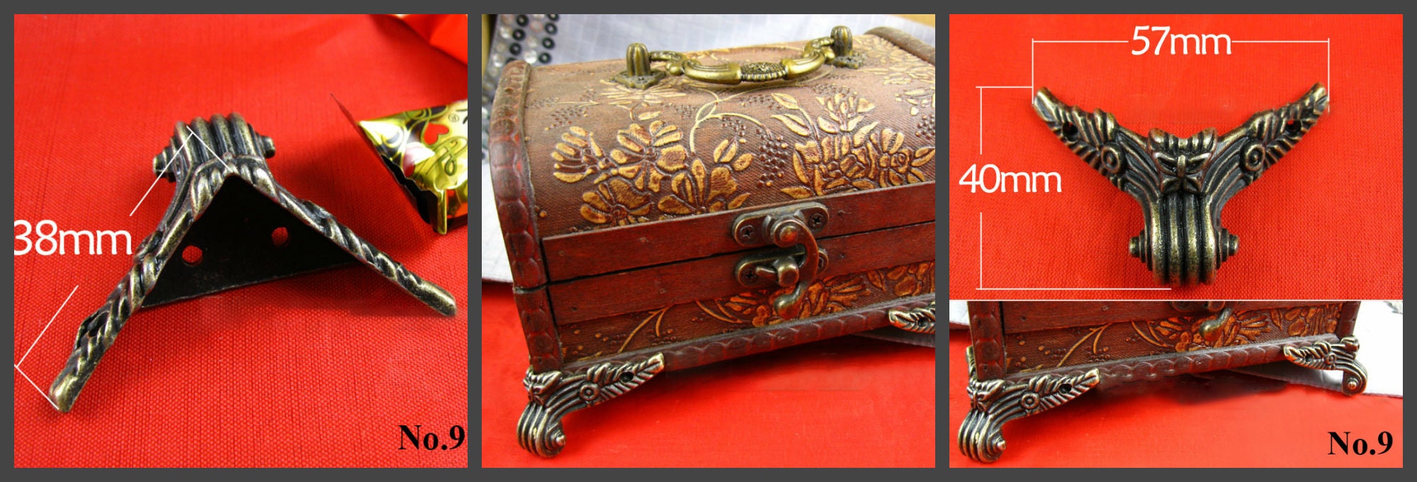 Decorative Feet Wooden Jewelry Box Corner Protector Foot Leg Guard Tiger Paw Claw Dragon Wing Vintage Bronze Gold 20 29 30 40 42 57 60 62mm