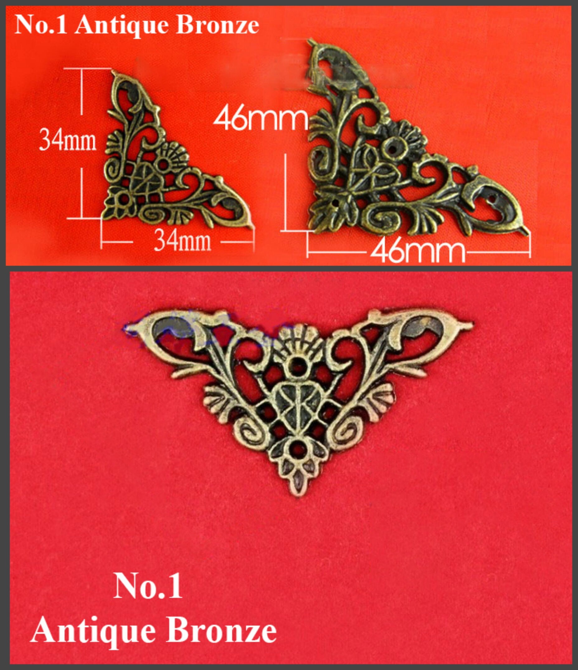 Decorative Carved Flat Corner Protector Victorian Retro Flower Butterfly Bracket Jewelry Box Chest Case Furniture Hardware 34 40 44 46mm