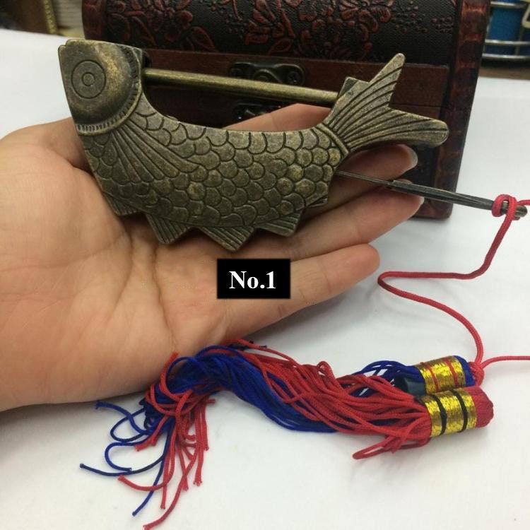 Fish Chinese Lock Padlock Key Protector Furniture Decorative Jewelry Box Decor Ancient Vintage Style Bronze Alloy 50-117 mm Chest Hardware