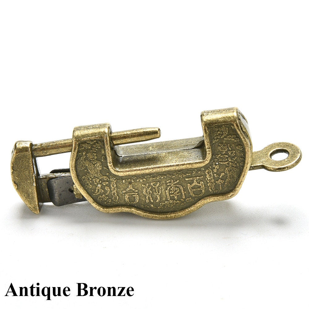 Chinese Lock Padlock Key Protector Furniture Decorative Jewelry Box Decor Ancient Vintage Style Antique Bronze Gold Tone Zinc Alloy 35 44 mm