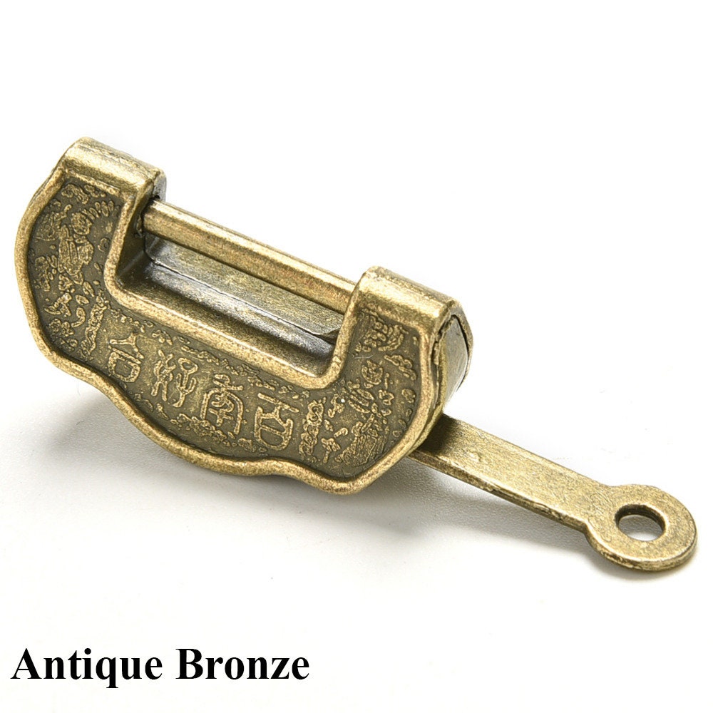 Chinese Lock Padlock Key Protector Furniture Decorative Jewelry Box Decor Ancient Vintage Style Antique Bronze Gold Tone Zinc Alloy 35 44 mm