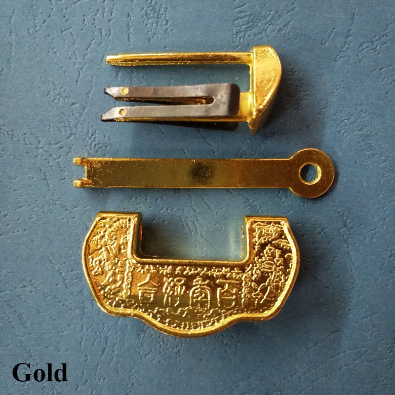 Chinese Lock Padlock Key Protector Furniture Decorative Jewelry Box Decor Ancient Vintage Style Antique Bronze Gold Tone Zinc Alloy 35 44 mm