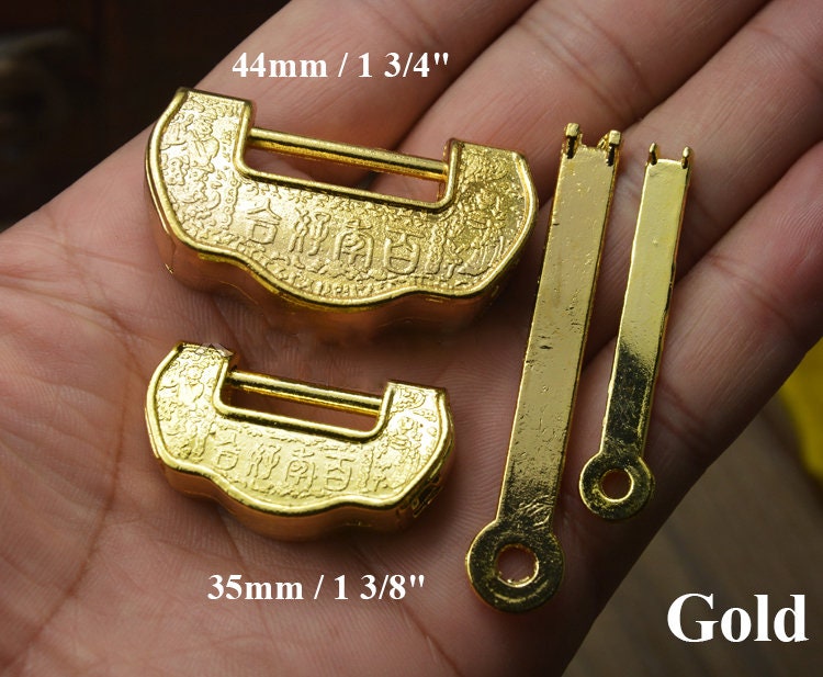 Chinese Lock Padlock Key Protector Furniture Decorative Jewelry Box Decor Ancient Vintage Style Antique Bronze Gold Tone Zinc Alloy 35 44 mm